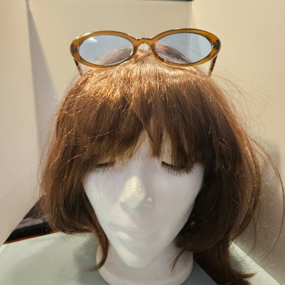 Fashion Oval Clear Brown Frame with Light Blue Lenses Sunglasses - NWOT - Picture 3 of 14